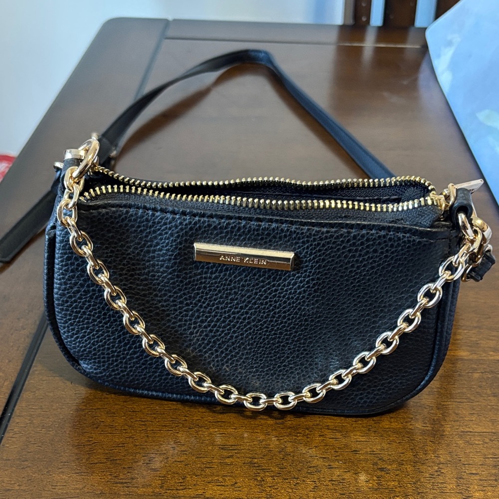 Anne Klein Black and Gold Chain Crossbody Bag